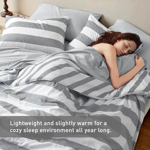 Reversible Striped King Comforter Set-Bed in A Bag 7-Pieces Bedding Set with Double-sided Stripes Design-Warm & Cozy Bed Set Includes King Size Comforter, Sheets set, Pillowcases and Shams, Grey - Thumbnail 3