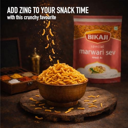 Bikaji Marwadi Sev 14.11 oz (400g), Authentic Indian Snacks Noodles, Crunchy Besan, Rajasthani Style Savory Snack, Party Mix, Everyday Munching, Ready-to-Eat Tea-Time Snack - Thumbnail 5