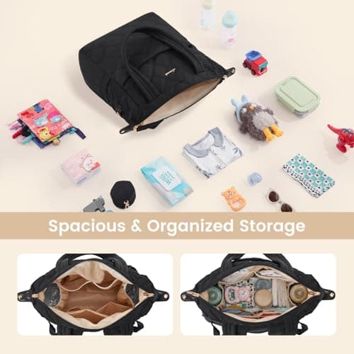 LOVEVOOK Diaper Bag Backpack,Diaper Bag Tote for Mom Dad with Changing Pad,Insulated Pockets, Convertible Lightweight Mom Backpack with Pacifier Case（Black） - Thumbnail 3