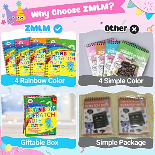 ZMLM 4 Pack Scratch Art Party Favors: Birthday Party Favors for Kids 4-8, Bulk Rainbow Scratch Notebook Paper Pads, Goodie Bags Stuffers Girls Boys Classroom Gifts Crafts Toys Easter Basket Stuffers - Thumbnail 5