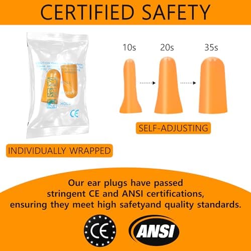 Quality Foam Ear Plugs 10 Pair - 32dB Soft Foam Earplugs for Sleeping Noise Cancelling Disposable - Individually Wrapped High Decibel Ear Plugs for Noise Reduction Construction Work Shooting Music - Thumbnail 4