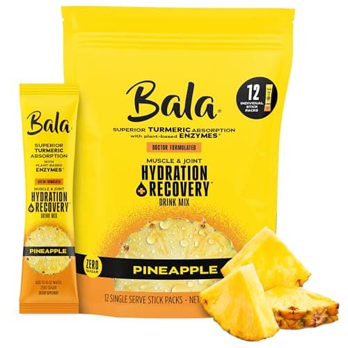 Bala Enzyme Hydration & Sugar-Free Drink Mix Packets - Turmeric, Bromelain, Papain, Immunity, Mobility - Pineapple, Zero Sugar Electrolytes Powder Packets, 0.25oz (10 Count) - Image 1