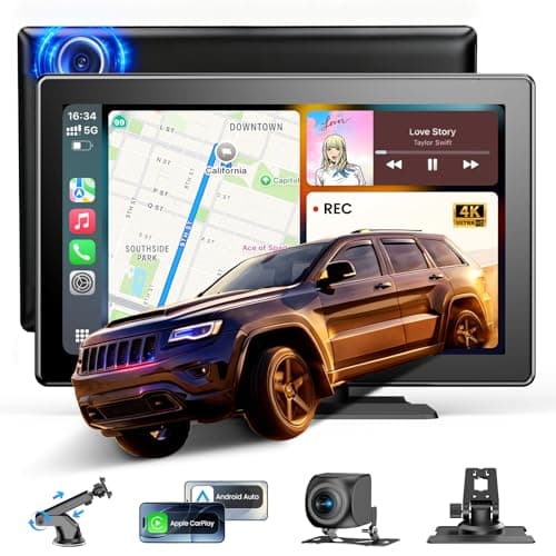 9''HD Carplay Screen for Car 4K Dash Cam&1080P Backup Camera with Apple Carplay&Android Auto Voice Control GPS DVR Call Music Message Mirror Link Airplay/Android Cast Fit Pickup Truck SUV MPV RV