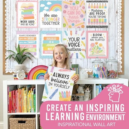 Motivational Posters for Classroom Decor -9 Growth Mindset Classroom Posters Elementary, Positive Poster Middle School, Inspirational Wall Art, Pastel Teacher Bulletin Board Decorations - Thumbnail 4