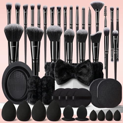 HGHDBT 47Pcs Black Makeup Brushes Set Professional Premium Synthetic for Blush Foundation Eye Shadow Concealer Powder Eye & Face Make up Brush Kit with Beauty Blender Sponge Set Tools - Image 1