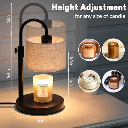 FINCMY Candle Warmer Lamp with Timer, Dimmable Candle Wax Warmer Candle Lamp Warmer with 2 Bulbs, Mothers Day Gifts Birthday Gifts for Women Bedroom Home Decor (Linen-Upgraded) - Thumbnail 4