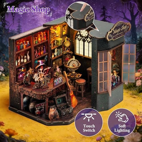 Book Nook Kit – DIY Miniature House Dollhouse for Adults & Teens, 3D Wooden Puzzle Tiny House Bookshelf Insert with LED Lights, Booknook Library Decor Gift for Family & Friends - Thumbnail 2