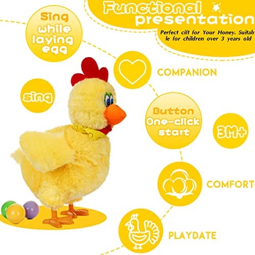 dgdgcool Easter Toys Egg Laying Chicken Toy Electric Chicken Stuffed Animal Dancing Stuffed Plush Toy with Music - Thumbnail 4