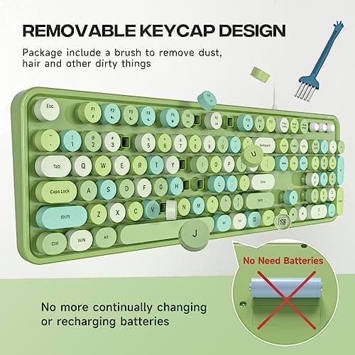 Dilter Wired Keyboard, 104 Keys Full-Sized Typewriter Keyboards, USB Plug Play Office Keyboard with Number Pad, Caps Indicators, Foldable Stands for Windows, PC, Laptop, Desktop (Green Colorful) - Thumbnail 2
