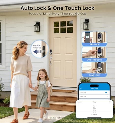 Veise RZ07 Fingerprint Smart Lock, 7-in-1 Smart Locks for Front Door, Keyless Entry Door Lock with App Control & Auto-Lock, Biometric Electronic Touchscreen Keypad Deadbolt, Satin Nickel - Thumbnail 3