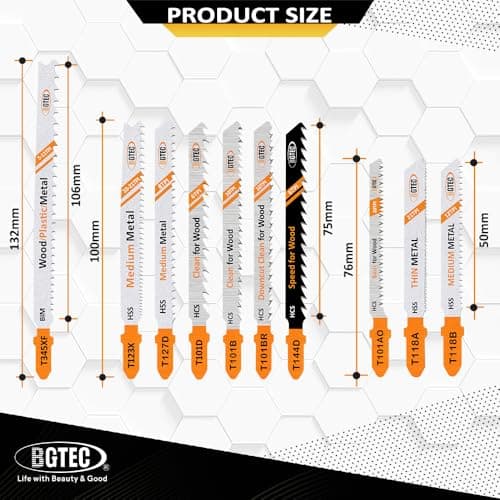 50PCS T Shank Jigsaw Blades Set - BGTEC HCS/HSS Jig Saw Blades for Wood, Plastic and Metal Cutting(T118A,T118B,T127D,T123X,T101AO,T101B,T101BR,T101D,T144D,T345XF) - Thumbnail 2