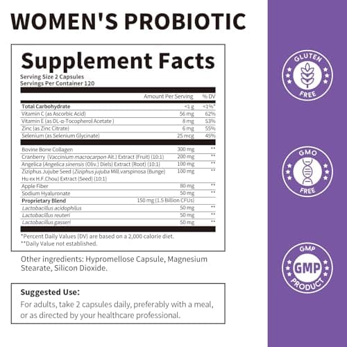 BBEEAAUU Probiotics for Women pH Balance with Lactobacillus & Prebiotics & Collagen & Cranberry Womens Probiotic, for Digestion* & Immunity*, Gluten Free, Shelf Stable 120 Capsules, 2 Pack - Thumbnail 2