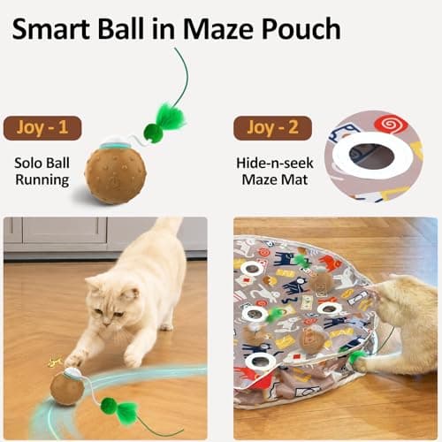 BENTOPAL Cat Toys for Indoor Cats, Interactive Ball & 9 Holes Play Mat, Hide-n-Seek Exercise Game, Automatic Ball in Pouch, Mouse Squeaky Stimulating Toy, Motion Activated Kitten Enrichment Toys - Thumbnail 2