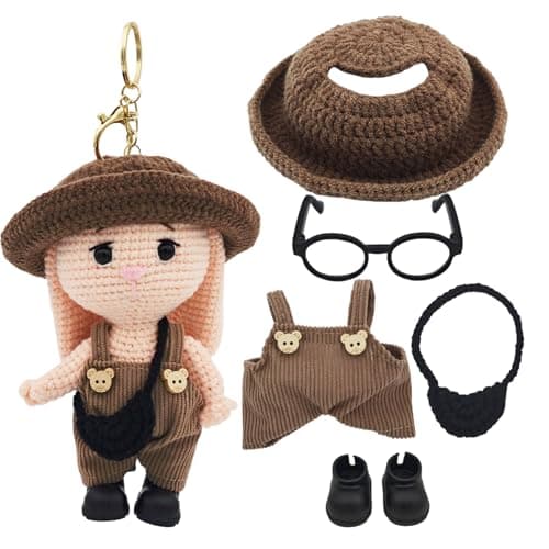 POPNANA Handmade Crochet 15cm-17cm Doll Clothes Accessories with Shoes Set Outfits Compatible Cute Dress up 5.91-6.7inch Dolls for Women Kid Boys Girls (No Doll)(Brown) - Image 1