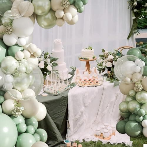 Sage Green Balloon Arch Kit 108Pcs Double Stuffed Pearl Green Sage Green Sand White Clear Balloons for Bridal Shower Baby Shower Birthday Wedding Engagement Party Decorations - Thumbnail 2