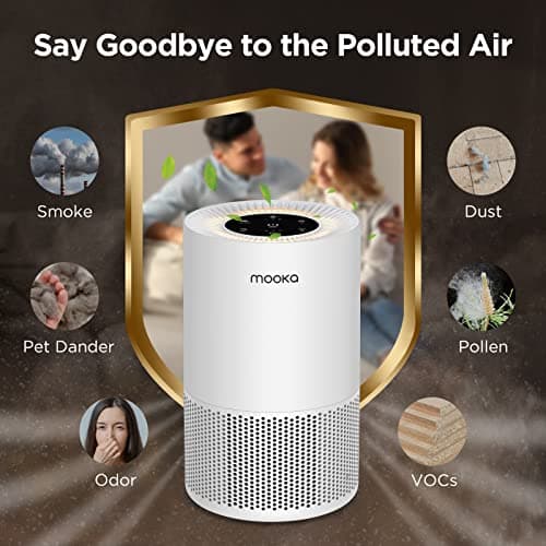 Air Purifiers for Home Large Rooms up to 1200ft², MOOKA H13 True HEPA Air Purifier for Bedroom Pets with Fragrance Sponge, Timer, Air Filter Cleaner for Smoke, Odor, Dander, Pollen (White) - Thumbnail 2