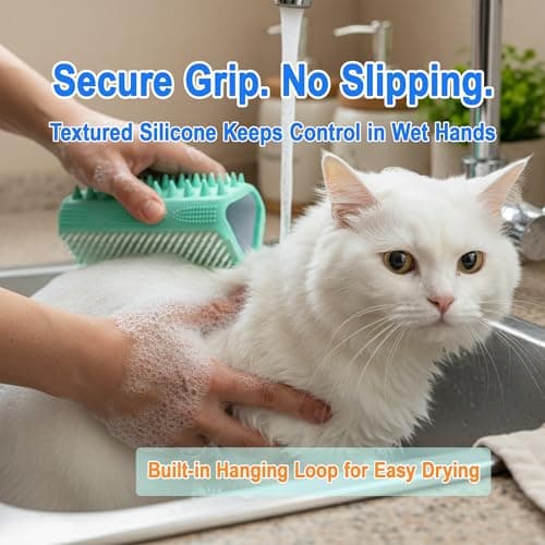 Triangular Wrap-Around Pet Grooming & Bath Brush for Dogs & Cats – 3-in-1 Silicone Dog Bath Brush with Deshedding Bristles, Massage Cones & Deep Cleaning Nubs, Soft Flexible Self-Cleaning Design,Gray - Thumbnail 5