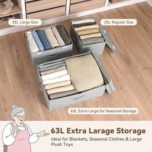 GRANNY SAYS Fabric Storage Bin with Lid, Decorative Storage Box with Label, Extra Large Storage Baskets, Closet Organizer, Memory Keepsake Box, Gray, 1-Pack - Thumbnail 2