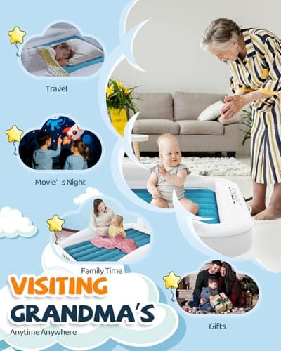 CHERIMOR Toddler Air Mattress with Electric Pump, Inflatable Toddler Travel Bed with Safety Sides, Portable Kids Blow Up Mattress for Travel, Camping Grandma Sleepovers Playing Air Bed, Gift for Kids - Thumbnail 2