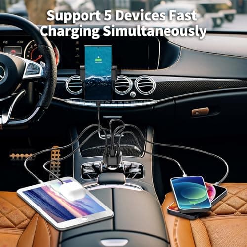 USB C Car Charger Adapter, PD 3.0 Charger, 5 USB QC 3.0 Car Phone Chager Fast Charging for iPhone 17, Galaxy S24 and Other USB Device. (2Pack) - Thumbnail 2