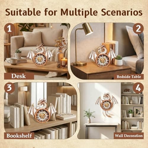 Kosmickiss 3D Wooden Puzzles Model Kits Dragon Clock for Adults, 3D Building Models DIY Crafts for Women Men, Wall Clock Puzzle Birthday Gift for Adults Home Decor - Thumbnail 3