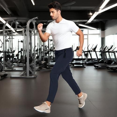 MOURCE Men's Quick-Dry Workout Pants - Lightweight Glide Elasticated Waist Joggers, Navy Blue S - Thumbnail 3