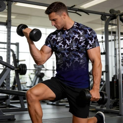 Cozople Tee Shirts for Men Athletic Running Dry Fit Gym Pickleball Shirts Moisture Wicking Short-Sleeve Camouflage Tee Tops for Sports Workout XL - Thumbnail 5