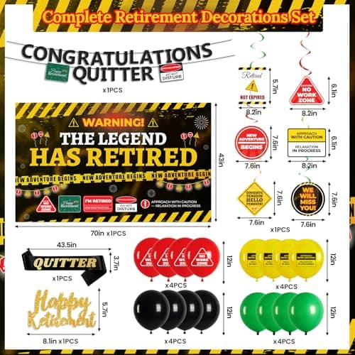 Retirement Party Decorations for Coworker, Funny Warning Theme Happy Retirement Decorations with Banner, Balloons & Cake Topper for Office Farewell, Retirement Decors for Men - Thumbnail 4