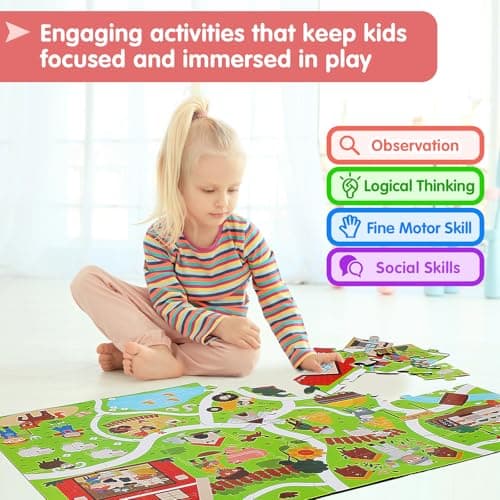 Beeqoo Farm Animals Jumbo Floor Puzzle for Toddles 2-4, Giant Adventure Track Jigsaw Puzzles for Kids Ages 3-5 (48 Piece 35.4x23.4 Inch Thick Cardboard), Educational Toys for Preschooler 4-6 Year Old - Thumbnail 5