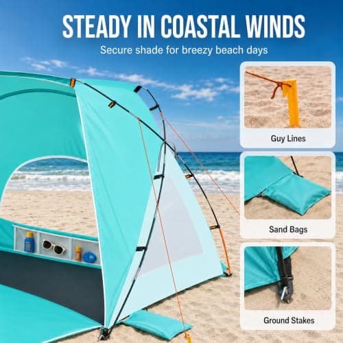Beach Tent, Portable Sun Shelter for 2/3/4/6-8 Person with UPF 50+ UV Protection, Easy Setup Waterproof Beach Shade Canopy Cabana for Family Outdoor and Picnics, Fishing with Carrying Bag - Thumbnail 6