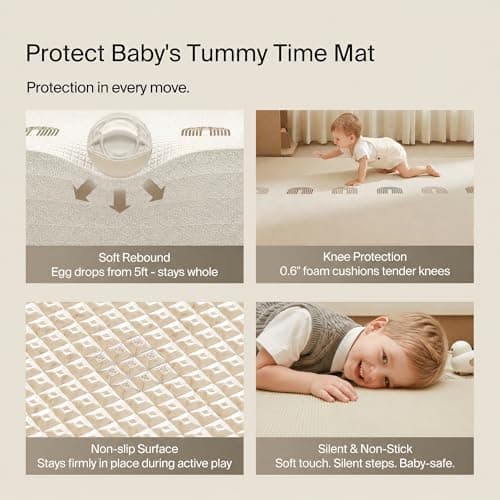BEIESTATE Baby Play Mat for Crawling & Tummy Time, 79" x 55" Rollable Floor Mat, 0.6" Thickened XPE Foam, Seamless Waterproof Non-Slip Reversible Design for Babies, Toddlers & Kids - Thumbnail 4