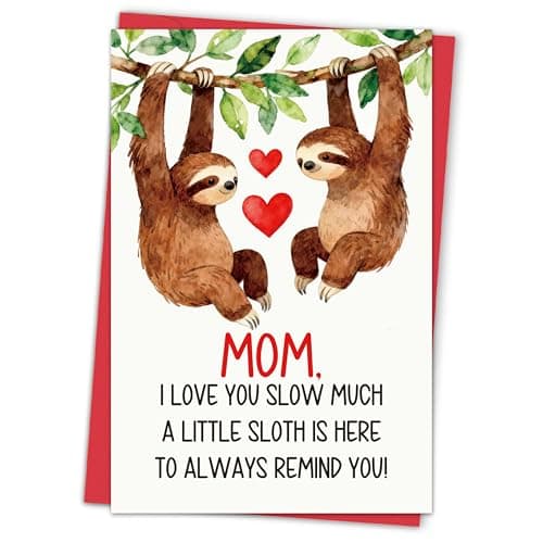Qiyepbro Sloth Mothers Day Card, Funny Sloth Mother's Day Card for Mom from Son & Daughter- I Love You Slow Much, Mom - Image 1