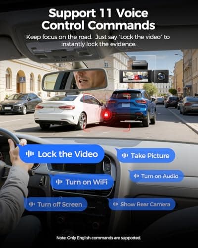 AZDOME 3 Channel Dash Cam Front and Rear Inside, 4K+1080P+2.5K ADAS Dash Cam, 3.19'' IPS Car Camera, 5.8G WiFi GPS Dash Cam for Cars, Voice Control, Night Vision, 24/7 Parking Mode, 64GB Card M550 Pro - Thumbnail 6