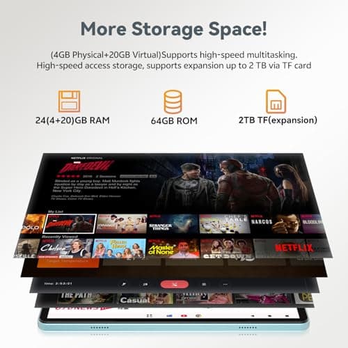 FIRYMID Android Tablet with Keyboard, 24GB+64GB, 1TB Expand, 10 inch Android 15 Tablet with 1.8Ghz CPU, 2MP + 8MP Camera, 10H Battery, 5G WiFi, BT5.3, Widevine L1, Split Screen, Case, Mouse, Stylus - Thumbnail 3