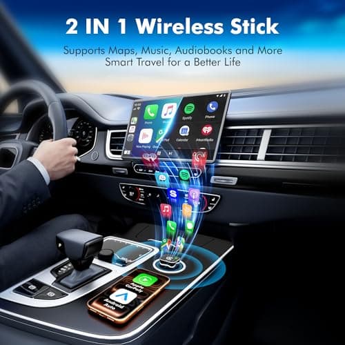 2026 Upgraded 2-in-1 Wireless CarPlay Adapter for iPhone & Android Auto, Plug and Play, Convert Wired to Wireless, Fast Auto-Connect & No Latency, USB-A/USB-C for 98% Factory Wired Cars - Thumbnail 2