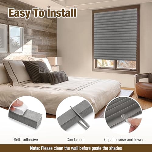 Zipcase 6 Pack Window Blackout Shades, 65% Shading Cordless Light Filtering Pleated Paper Shades, 36 in x 72 in(Fits Windows 19”- 36”), Grey - Thumbnail 4