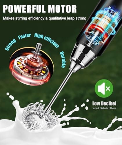 YUSWKO Rechargeable Milk Frother for Coffee, Handheld Drink Mixer with 3 Heads 3 Speeds, Ideal Coffee Frother Wand for Travel - Silver - Thumbnail 6