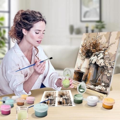 igoodom Framed Paint by Numbers Kit for Adults Beginner, Flowers Easy Paint by Number Kits on Canvas with Easel, DIY Adults' Paint-by-Number Kits for Gift Home Wall Decor 8x12inch - Thumbnail 4