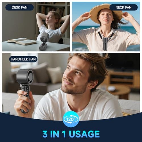 Guirngou Portable Handheld Turbo Fan, 1-100 Gear Wind, Battery Operated, Up to 23 Working Hours, 3 IN 1 Personal Fan with Air Turbo Tech, Cooling Essentials for Indoor/Outdoor - Thumbnail 4