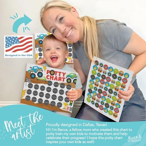 Hadley Designs Potty Training Chart for Toddlers Boys -10 Sticker Potty Chart for Toddlers Boys, 8.5x11" Potty Training Sticker Charts for Toilet Success, Monster Truck Toddler Reward Chart for Kids - Thumbnail 3