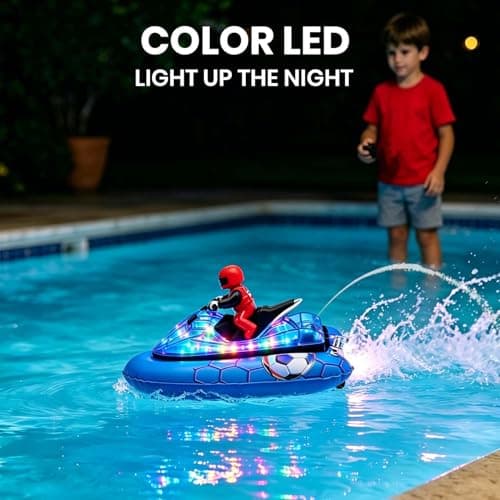 BuxxyBud Remote Control Boat for Pool with Inflatable Bumper Rechargeable Battery 700mah，Light Up & Water Spray RC Boat for Kids 8-12 Years Summer Water Toy Blue - Thumbnail 6