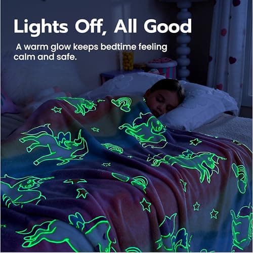 Joiedomi Glow in The Dark Blanket - Unicorns Gifts Toys for Girls Age 2 3 4 5 6 7 8 9 10 11 12 Year Old - Soft Cozy Flannel Kids Throw Blanket, Birthday Bedroom Decor 50"×60" - Thumbnail 6