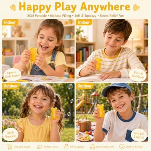 Zhgood Squishy Fidget Toys,Slow Rising Taba Bear Toys for Anxiety Stress Relief,Squishies Sensory Toy for Adults Kids Teens,Yellow Squeeze Toys for Classroom Prize, Birthday Gifts Party Favors - Thumbnail 5