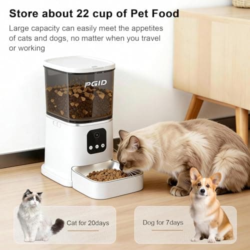PGID Automatic Cat Feeder with 4K Camera,2.4G Auto Dog Feeder w Night Vision,Pet Feeder w2-Way Audio,Timed Cat Feeders for Dry Food,Dogs Food Dispenser w APP Control 5L - Thumbnail 2