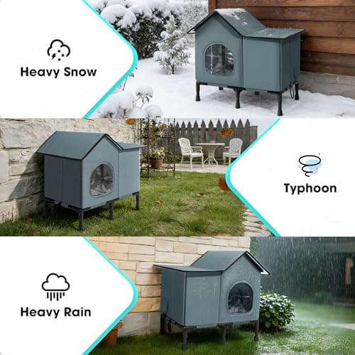Weatherproof Heated Cat House for Outside with Heating Pad, Elevated Feet Outdoor Cat House, Expanded Canopy Warm Cats Shelter, Heating Pet Beds for Feral or Stray Cats in Winter (Warm Grey, Unheated) - Thumbnail 5