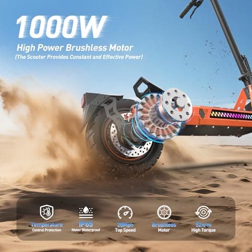 VELOFLOW Electric Scooter, 10" Off-Road Tire, 1000W Powerful Motor, 9/15/21/28MPH, 28 Miles Range, 13Ah Large Battery, Triple Spring Shock Absorber, Folding Commuting Electric Scooter for Adults - Thumbnail 2
