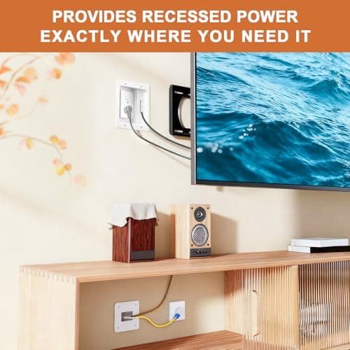 Naerza in Wall Cable Management Kit with Recessed Tv Outlet Box-Two-Hole Socket, 9ft Cord,Tv Cable Hider Wall Kit Hider Box Fits All Plugs, Easy, Safe Cable Management - Thumbnail 4