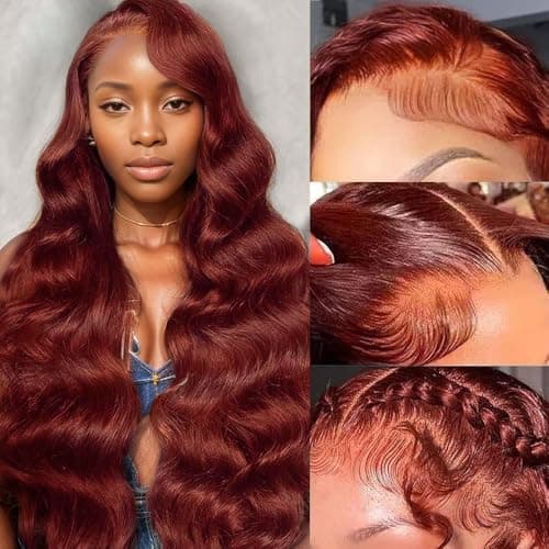 Aaliweya Reddish Brown Lace Front Wigs Human Hair 13x4 Body Wave HD Lace Frontal Wigs for Women Pre Plucked 180 Density Glueless Copper 33b Colored Wig Super Soft 18Inch - Image 1