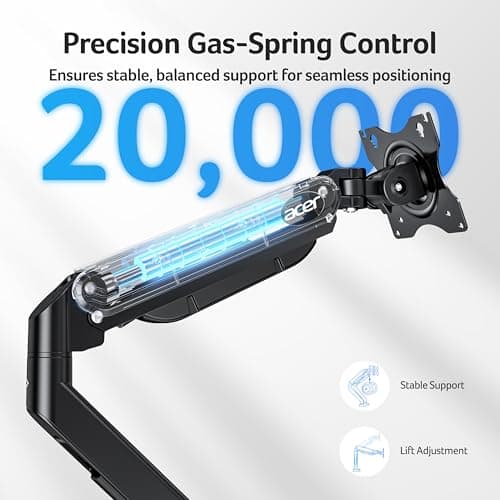 Acer Dual Monitor Arm, Computer Desk Arm with VESA Mounts for 17–32″ Screens, Fully Adjustable Gas Spring Monitor Stand, C-Clamp and Grommet Mounting Base, Fits 4.4 to 19.8lbs Computer Monitors - Thumbnail 6