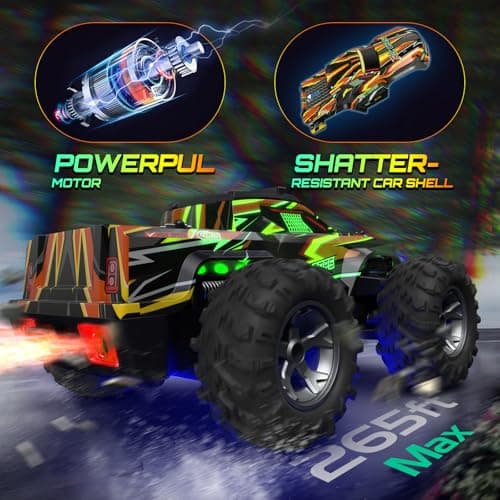 Remote Control Car for boys, 1:16 Scale All Terrain RC Cars,High Speed 25Km/h Fast Car with Colorful Led Light and spray, 2x1300mAh Rechargeable Battery RC Truck, Toy Car Gift for Teen Boys Girl Kids - Thumbnail 5